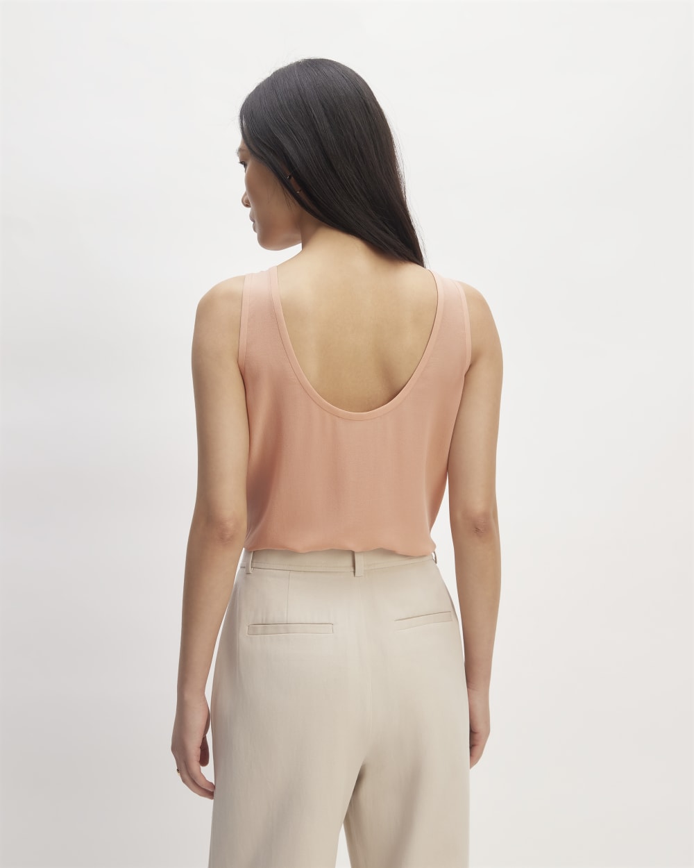 The Scoop Tank in Washable Silk in Blush Pink — detail view