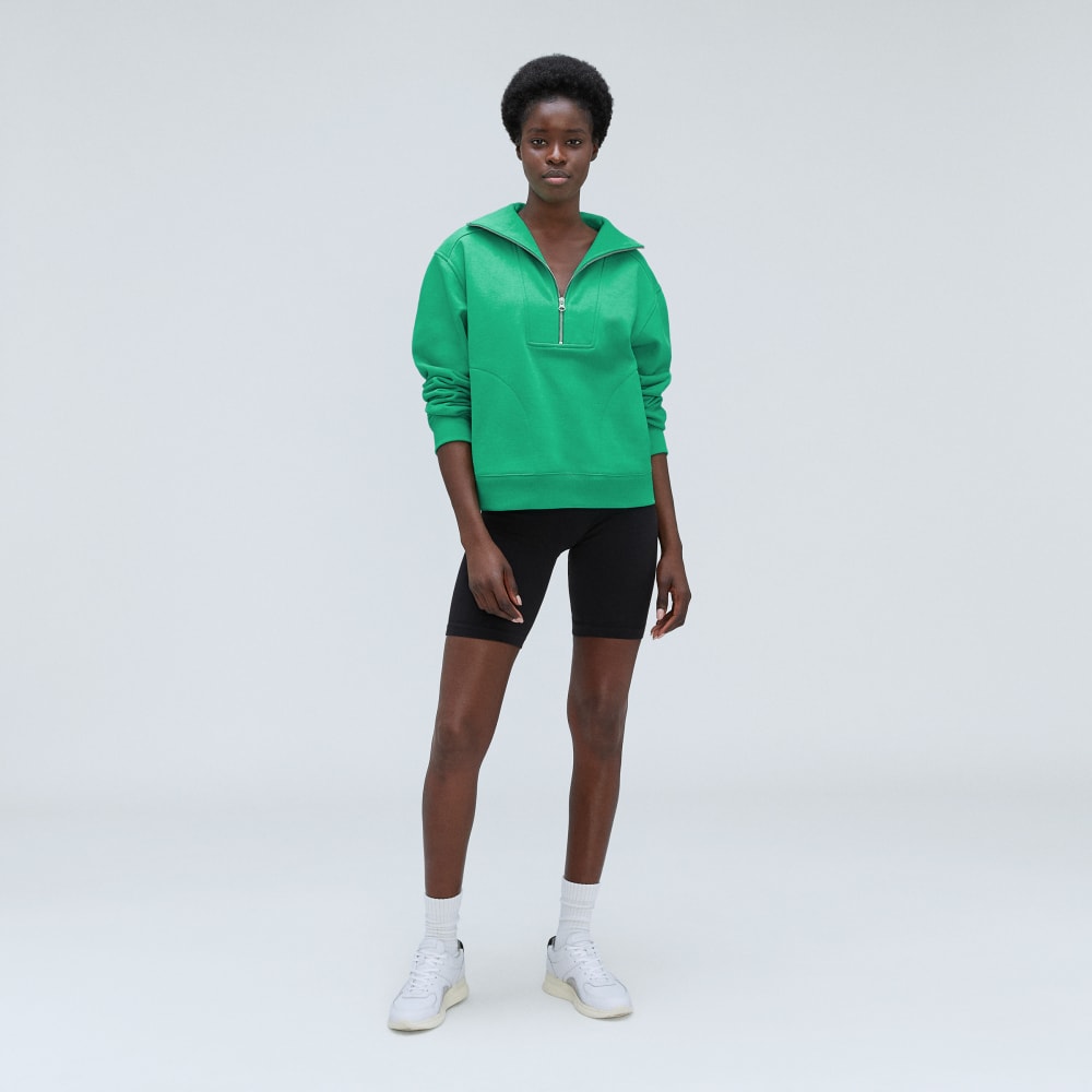 The Track Half-Zip in Bright Jade — detail view