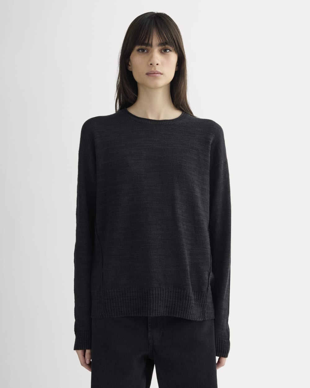The Slouch Sweater in Cotton Linen in Black — front view
