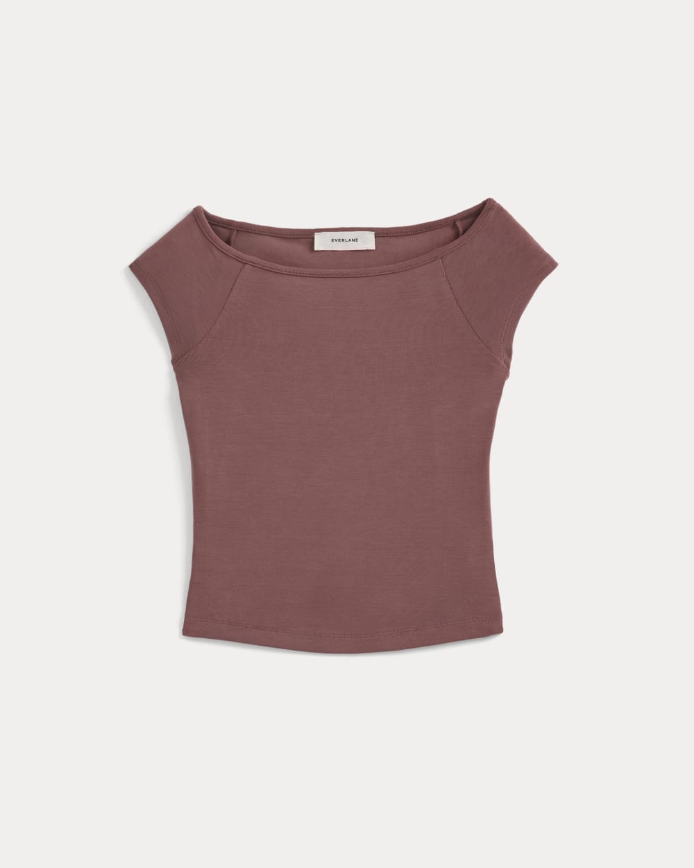 Boatneck Cap-Sleeve Top in Butterknit in Henna Red — alternate view