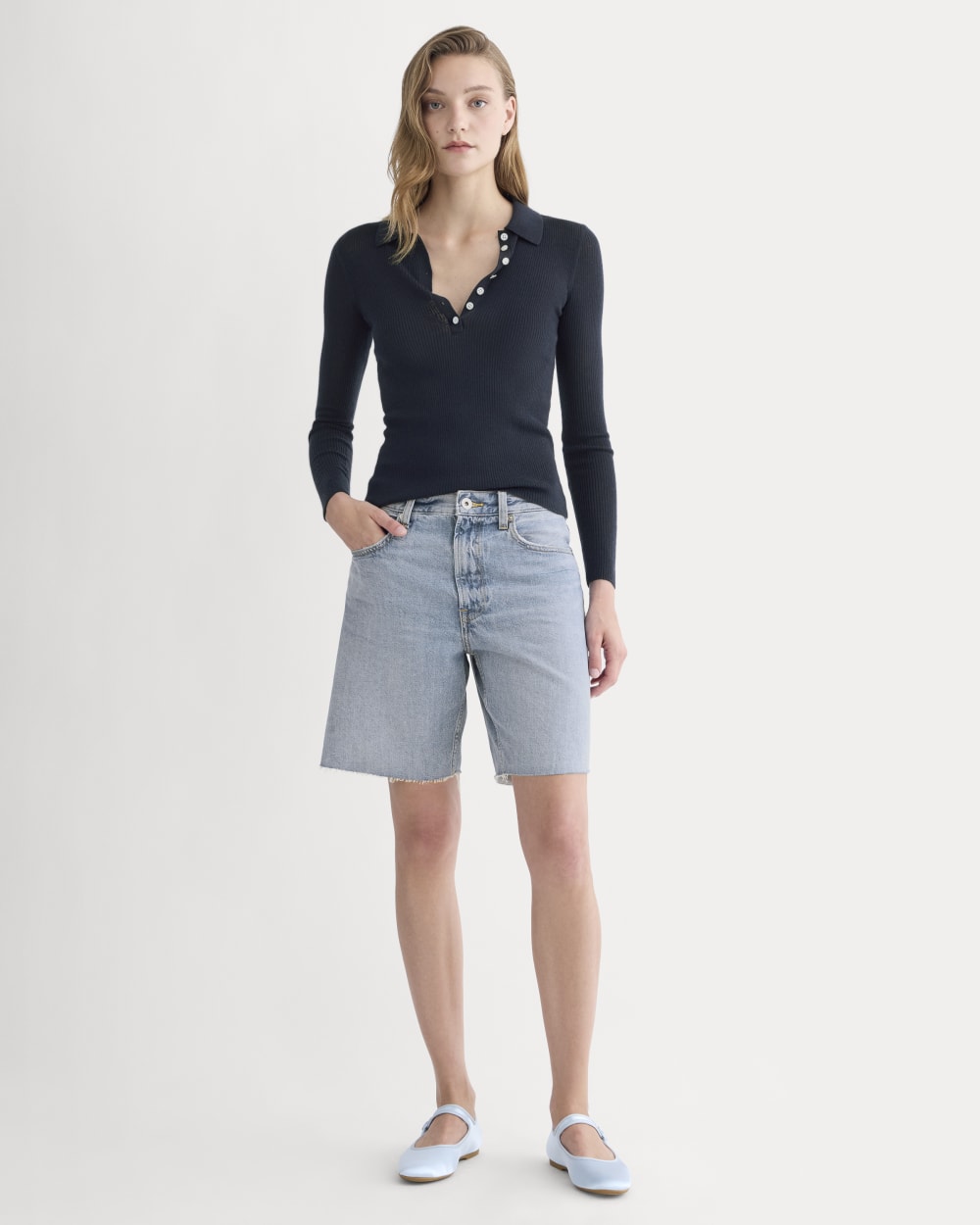 The OG Baggy Jean Short in Light Indigo — front view