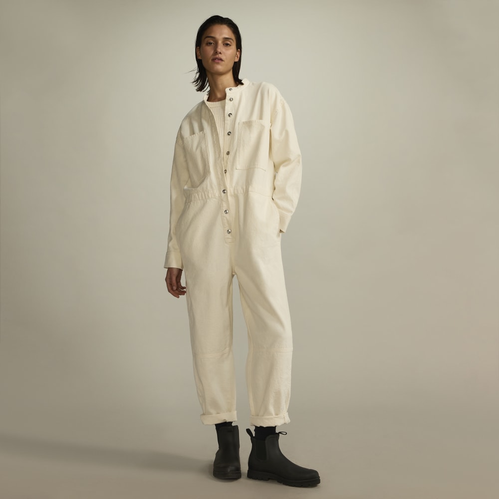 The Canvas Organic Cotton Coverall in Bone — front view