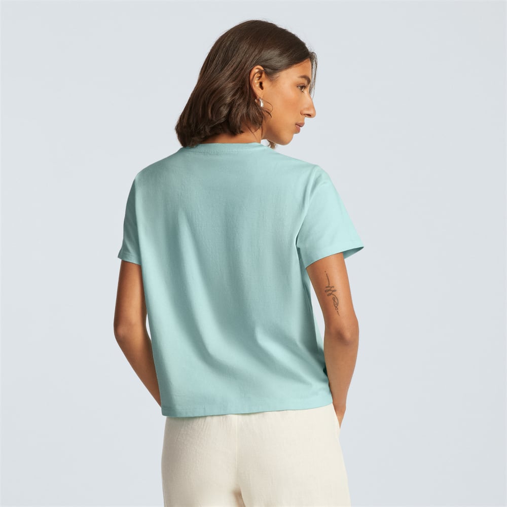 The Box-Cut Tee in Essential Cotton in Ice Blue — detail view