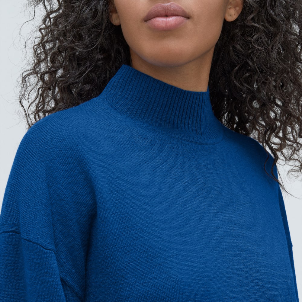 The Luxe Merino Turtleneck in Lapis Blue — detail view