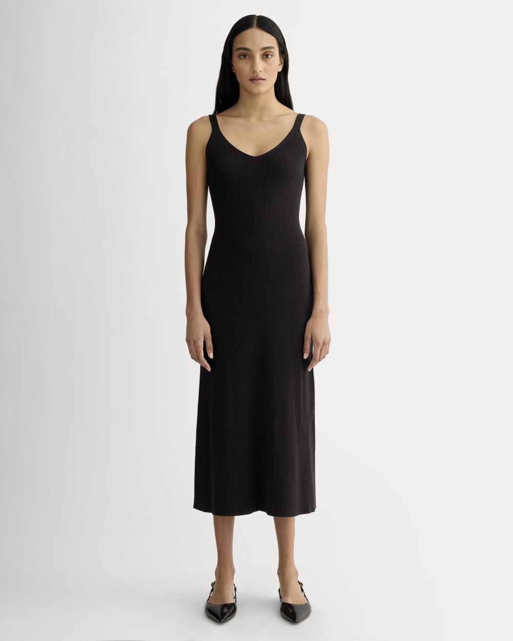 The Fine Knit Cami Dress in Black — front view