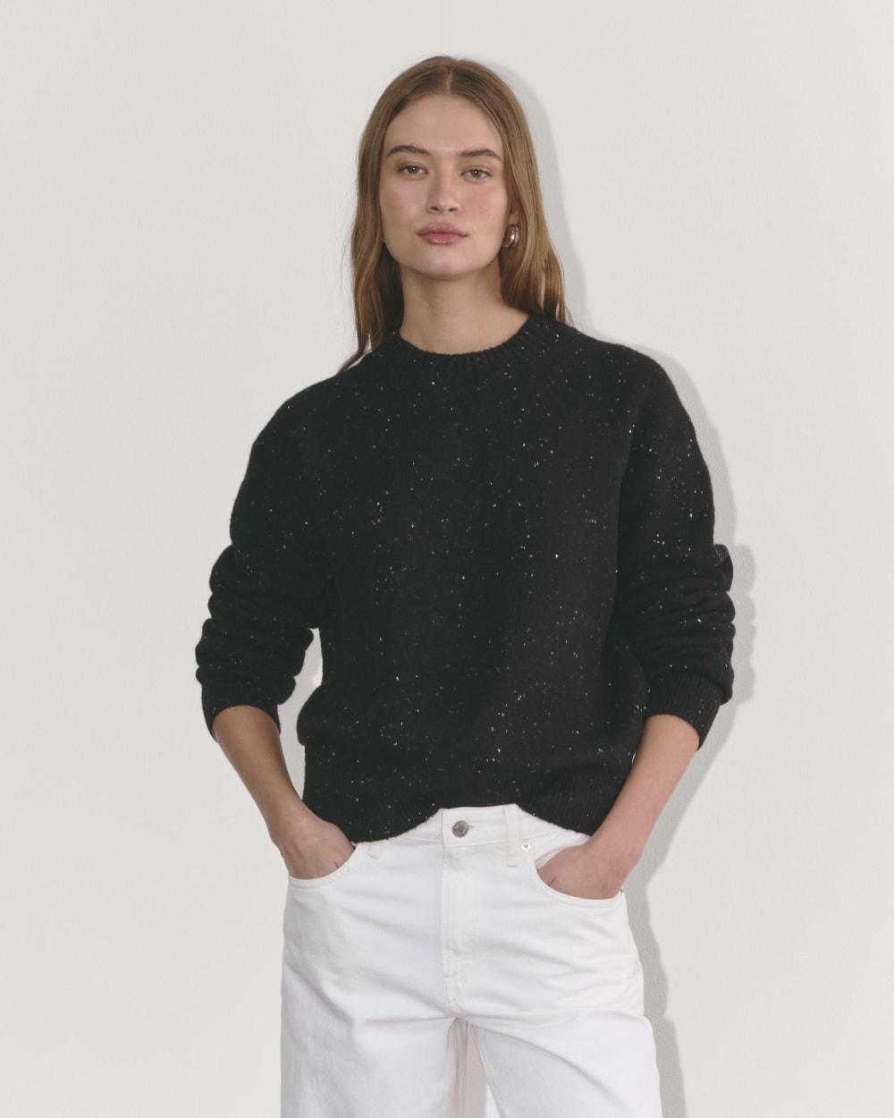 The Cocoon Crew in Plush Cotton in Black Confetti — front view