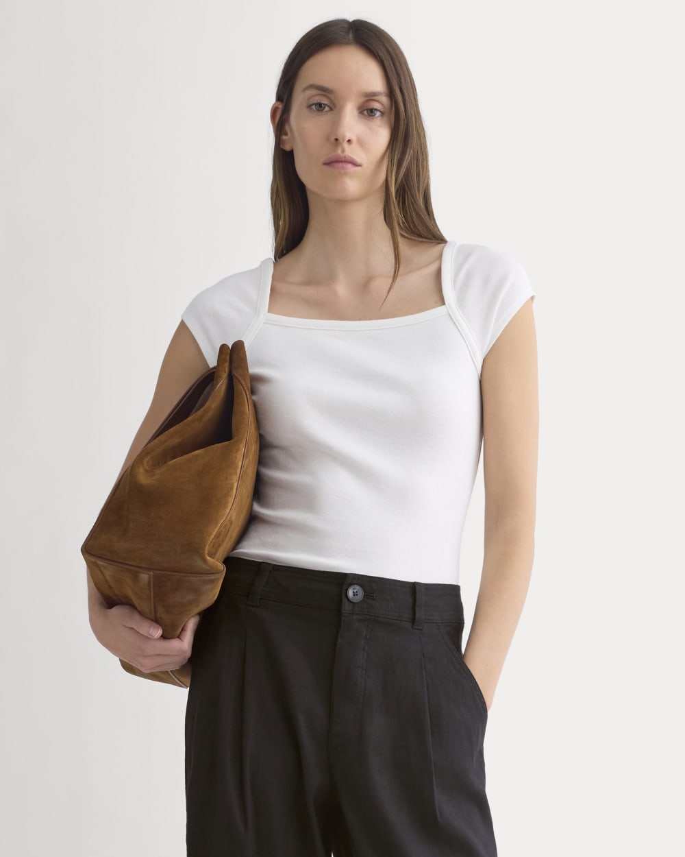 RetroSoft Cotton Square-Neck Tee in Bone — front view