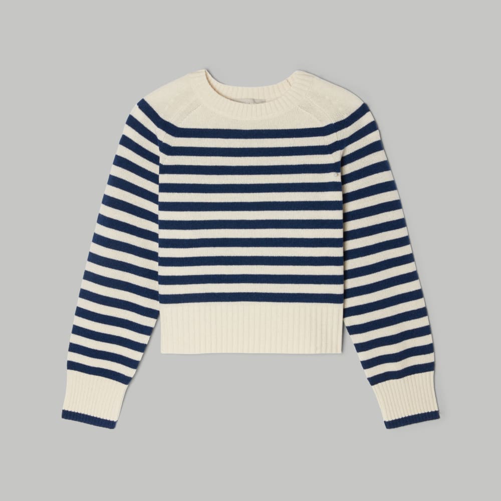 The Cashmere Boxy Crew in Bright Navy / Bone — alternate view