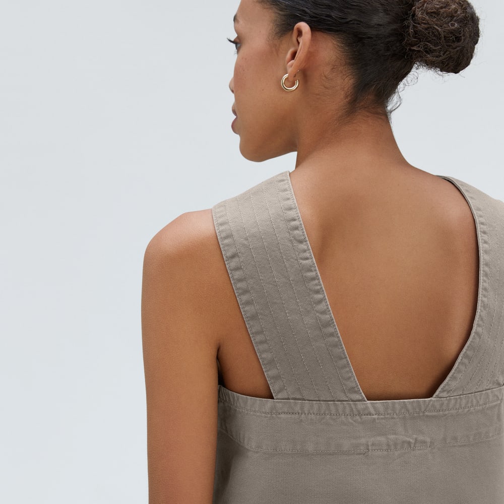The Cross-Front Apron Top in Clay — detail view
