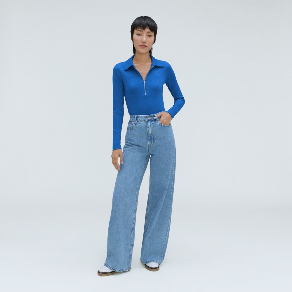 The Super-Soft Zip Polo in Lapis Blue — detail view