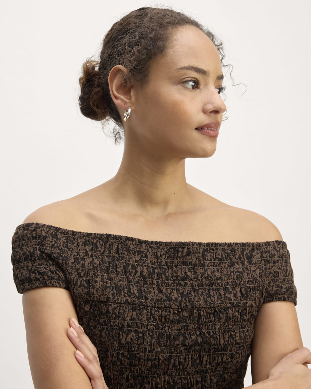 The Gauze Smock Top in Black / Cocoa Small Floral — detail view
