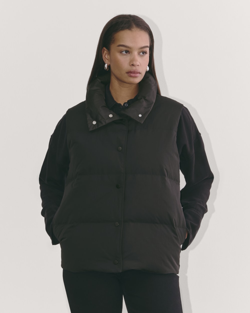 The Puffer Vest in Black — front view