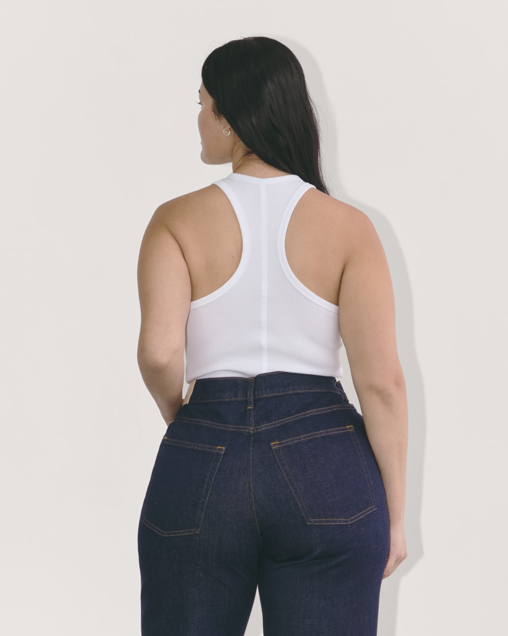 The Luxe Rib Racerback Tank in White — detail view