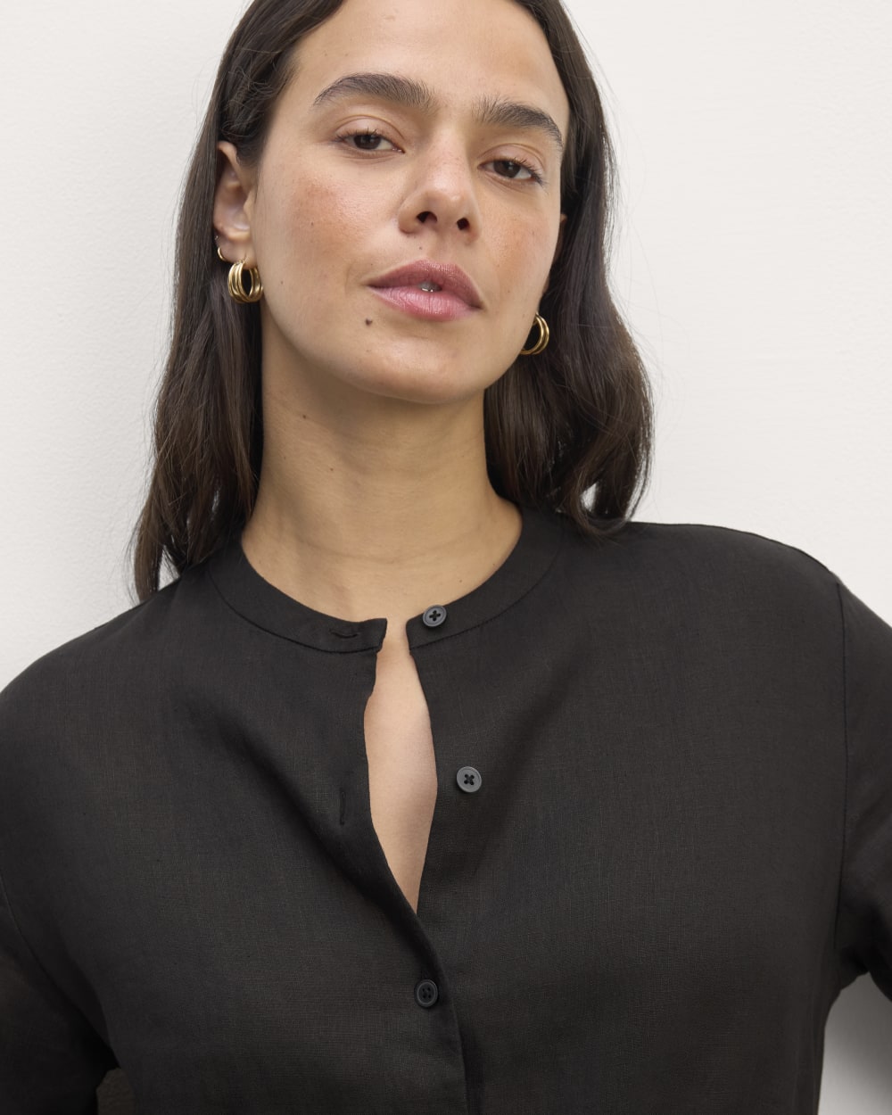 The Frolic Dress in Linen in Black — detail view