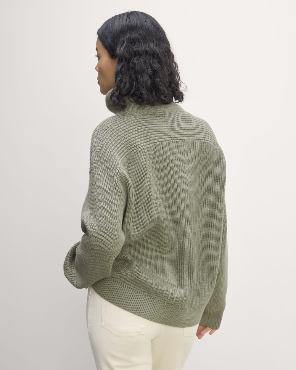 The Half-Zip in Everyday Cotton in Sage Green — detail view