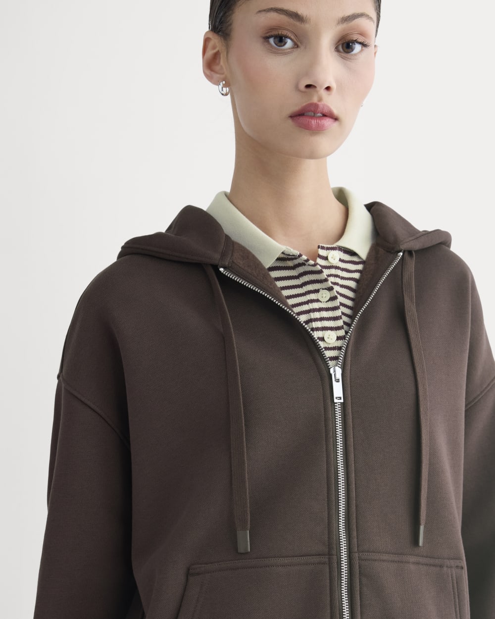 Luxe Fleece Oversized Full-Zip Hoodie in Dark Chocolate — detail view