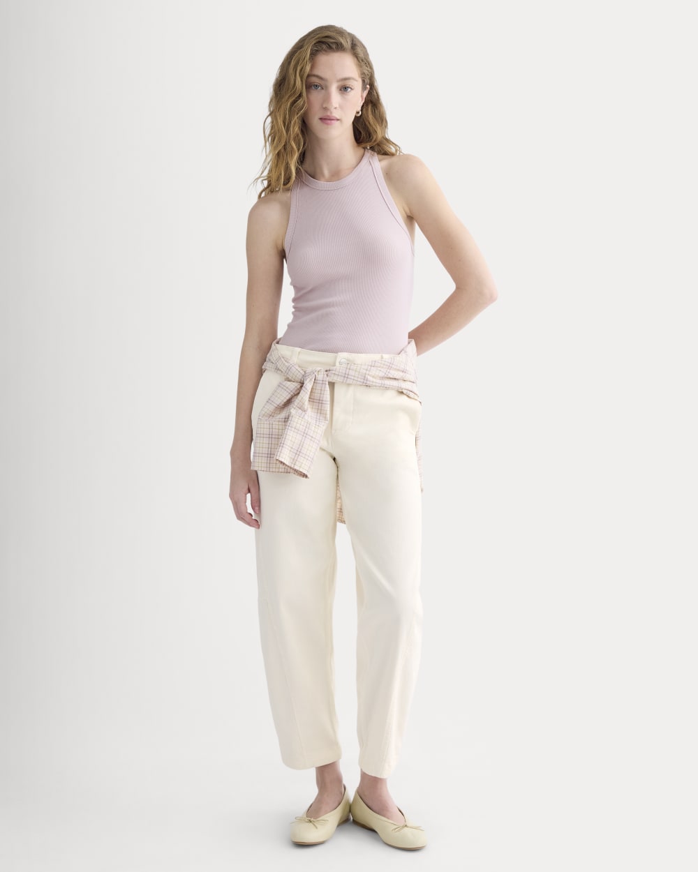 Twisted Seam Barrel Pant in Bone — front view