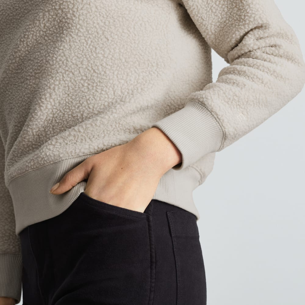 The ReNew Fleece Raglan Sweatshirt in Sandstone — detail view