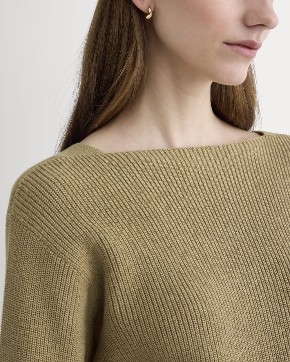 The Boatneck Top in Everyday Cotton in Dark Heathered Camel — detail view