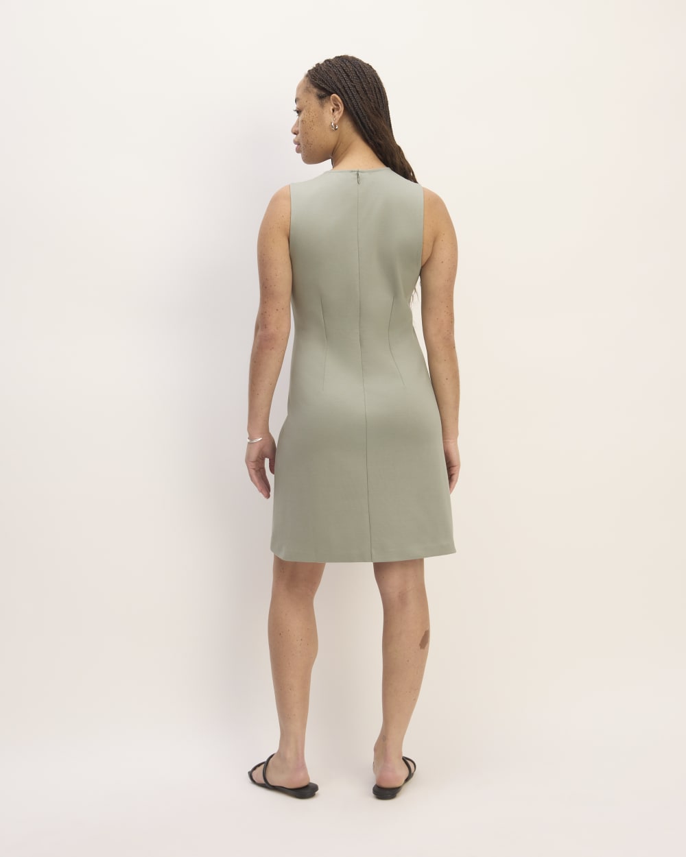 The Dream '90s Shift Dress in Sage Green — detail view