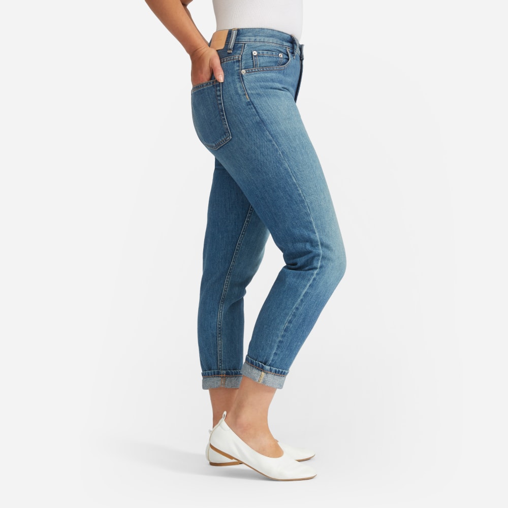 The Super-Soft Relaxed Jean in Mid Blue — detail view
