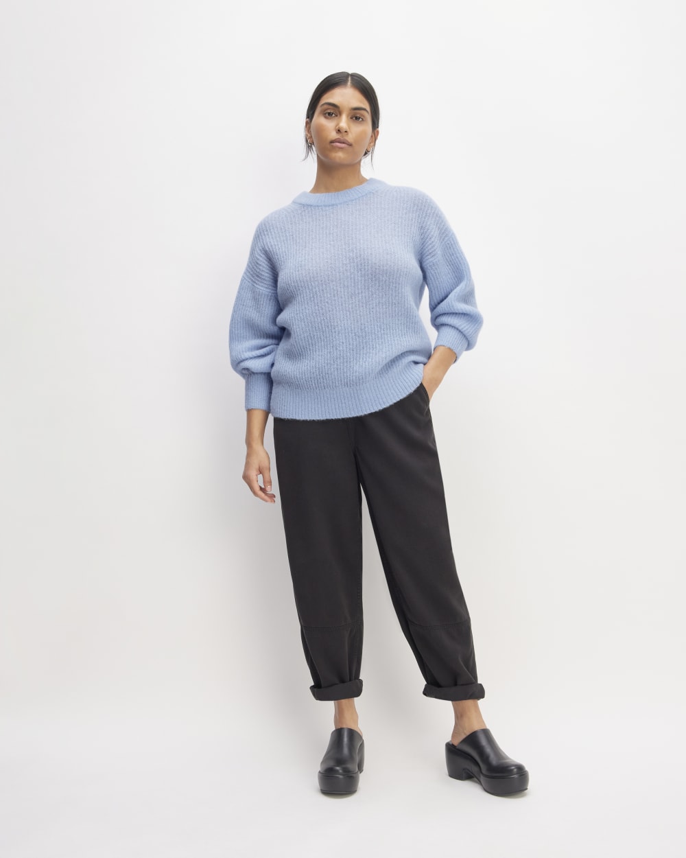 The Cocoon Crew in Alpaca in Chambray Blue — detail view