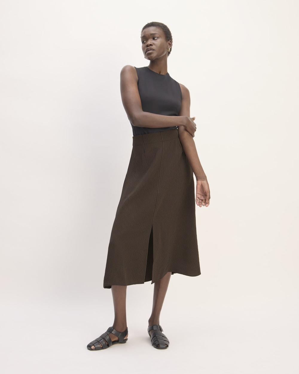 The Mini Jacquard Stripe Slip Skirt in Cocoa / Black — front view