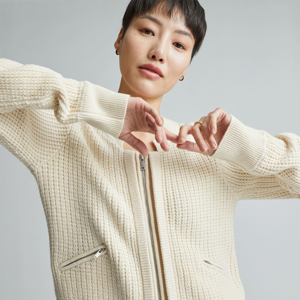 The Cropped Cotton-Merino Bomber in Canvas — detail view
