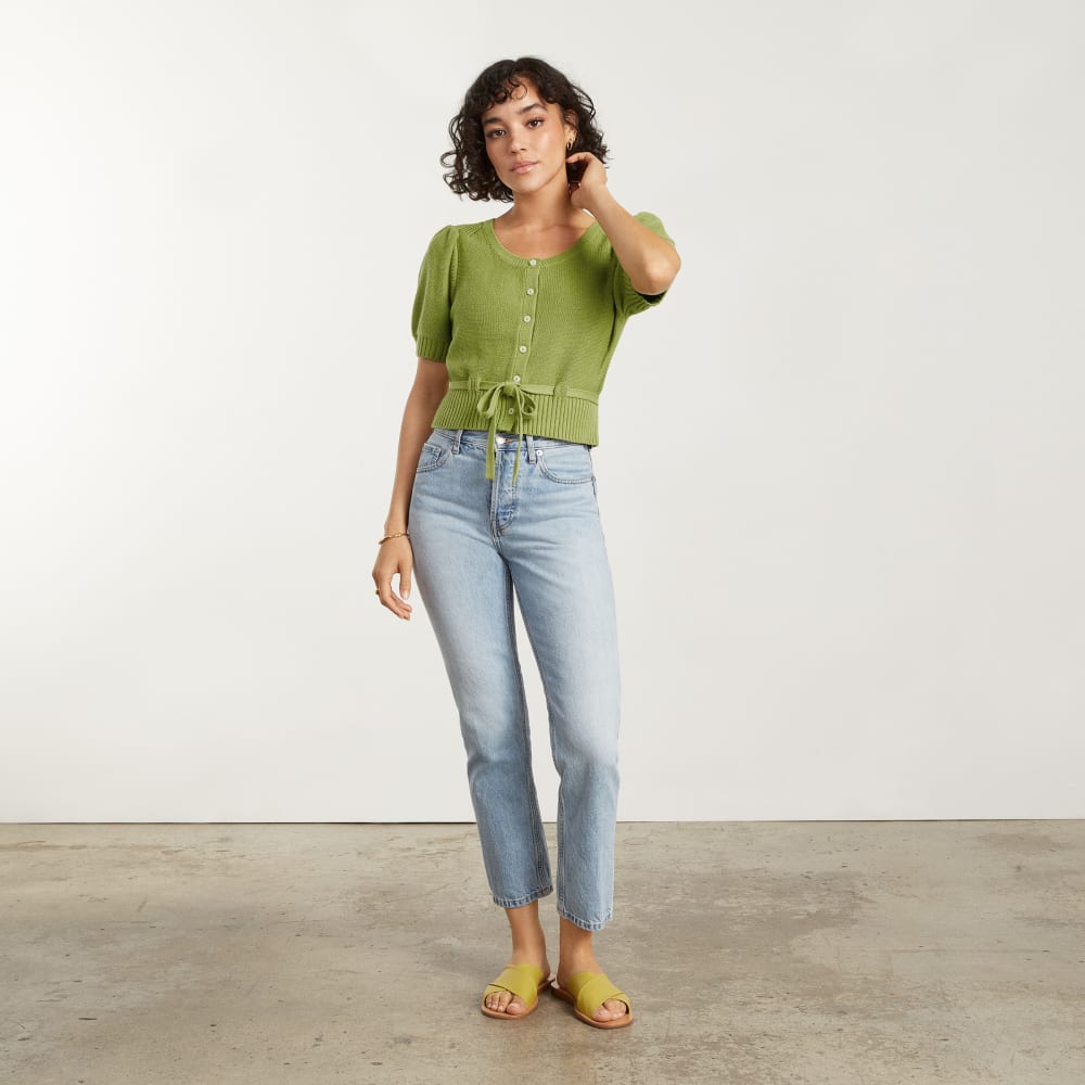 The Puff Sleeve Sweater Top in Pepper — detail view