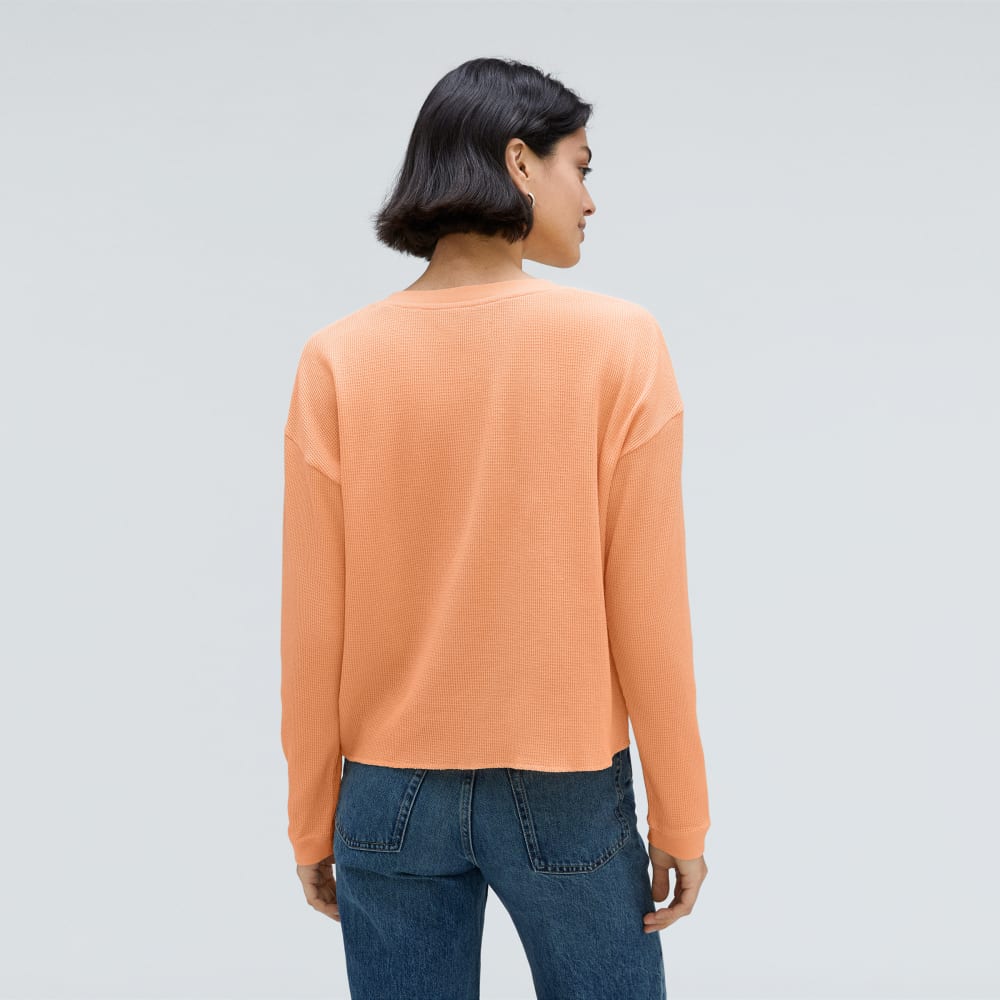 The Organic Cotton Waffle Henley in Orange Chiffon — detail view