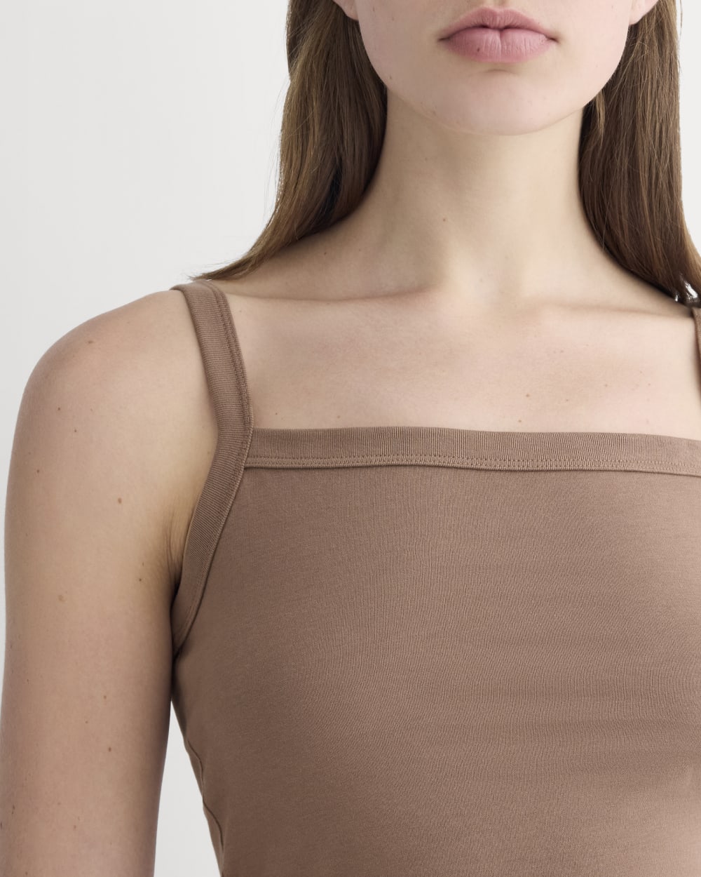The Essential Square-Neck Tank in Mocha — detail view