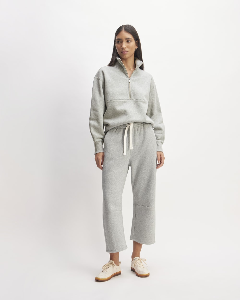 The ReTrack Half-Zip Sweatshirt in Heather Grey — front view