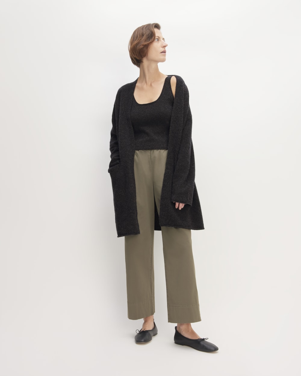 The Cozy-Stretch Long Cardigan in Charcoal — detail view