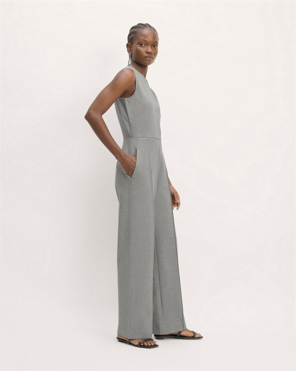 The Dream Jumpsuit in Mid Heather Grey — detail view