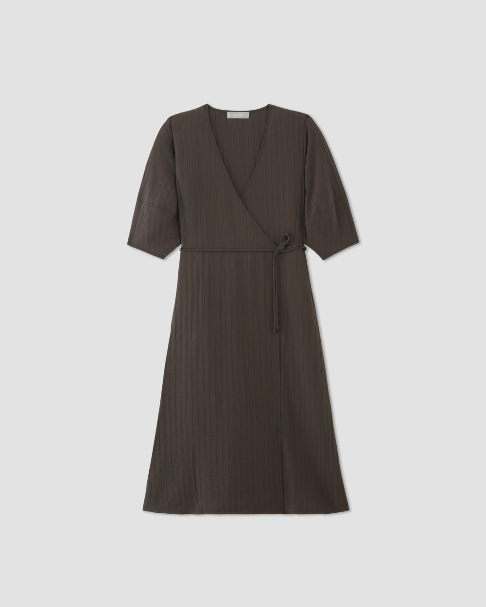 The City Stripe Wrap Dress in Earth Brown — alternate view