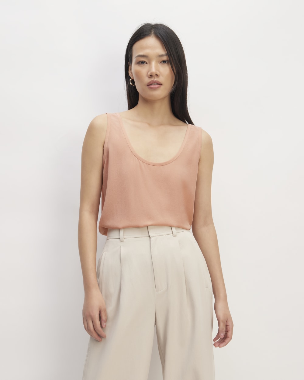 The Scoop Tank in Washable Silk in Blush Pink — front view