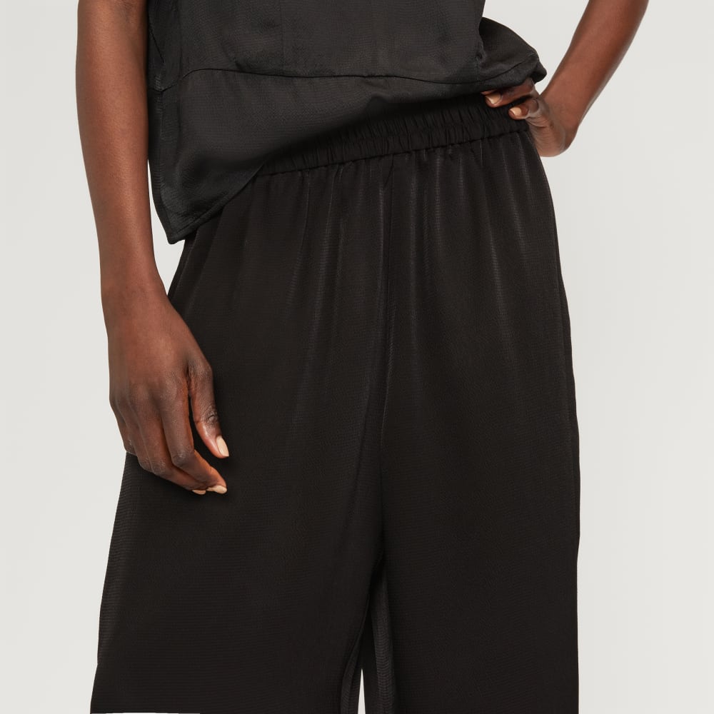 The Satin Pull-On Pant in Black — detail view