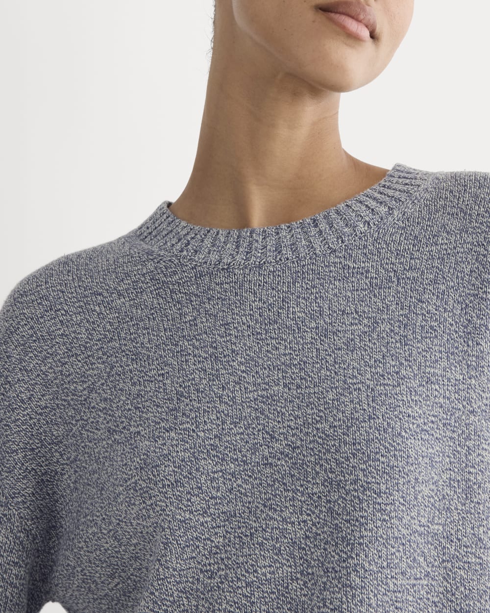 The Boxy Sweater in Everyday Cotton in Blue Indigo/Canvas Twist — detail view