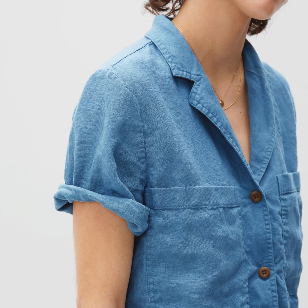 The Linen Workwear Shirt in Aegean — detail view