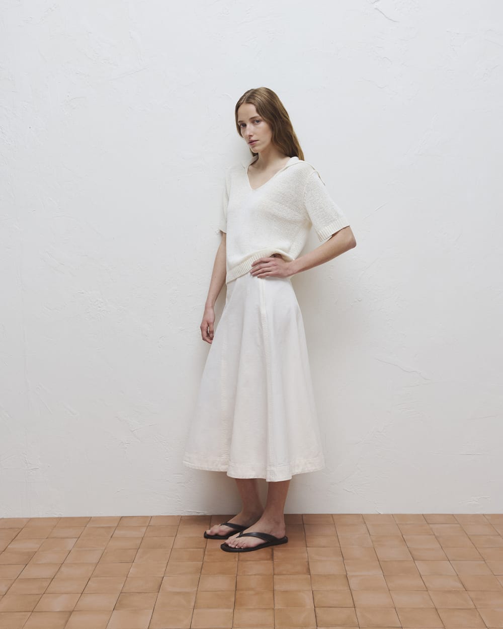 Seamed Midi Skirt in Bone — detail view