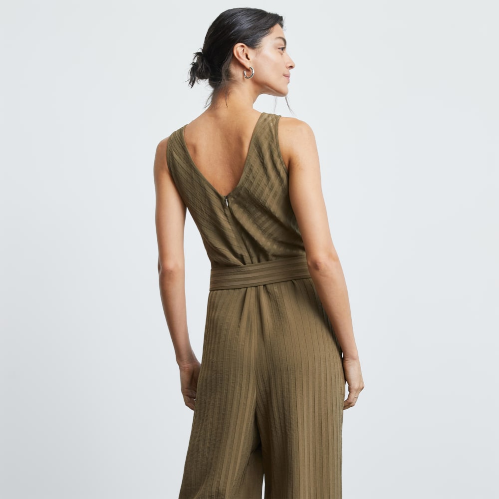 The City Stripe Draped Jumpsuit in Beech — detail view