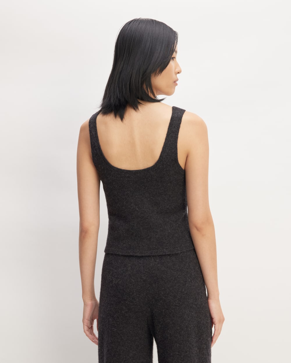 The Cozy-Stretch Tank in Charcoal — detail view