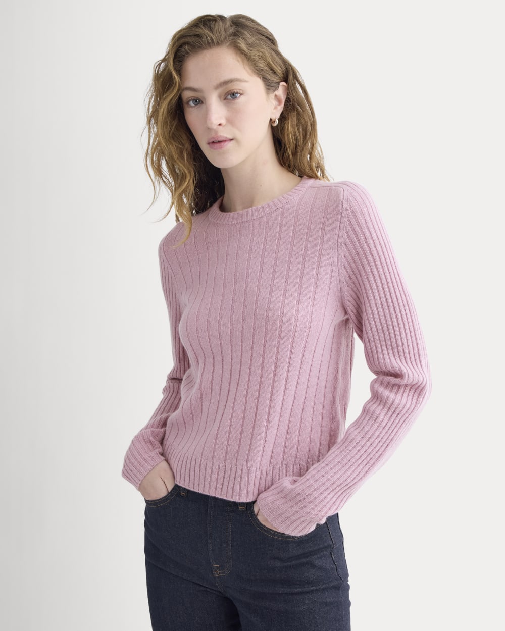 Mix Ribbed Crew in Cashmere in Lilac Crush — front view
