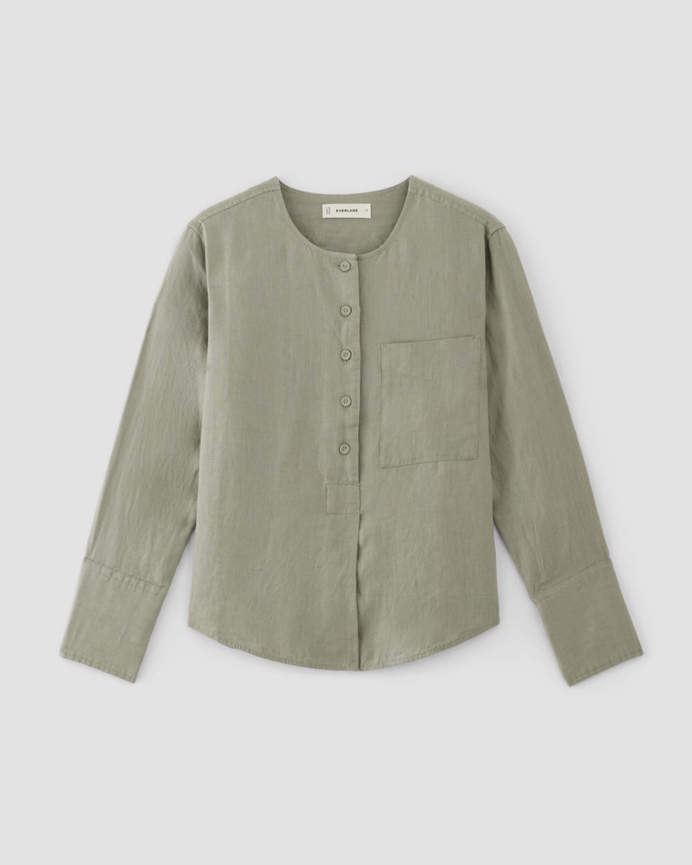 The Popover Shirt in Linen in Sage Green — alternate view