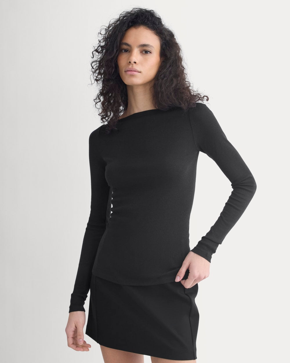 Tissue Boatneck Top in Black — detail view