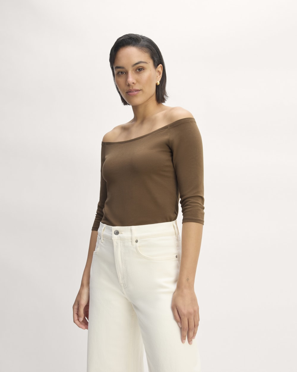 The Form Off-Shoulder Top in Cocoa — front view