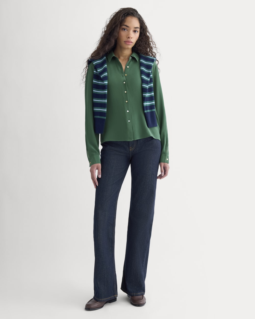 Shrunken Top in Washable Silk in Hunter Green — detail view