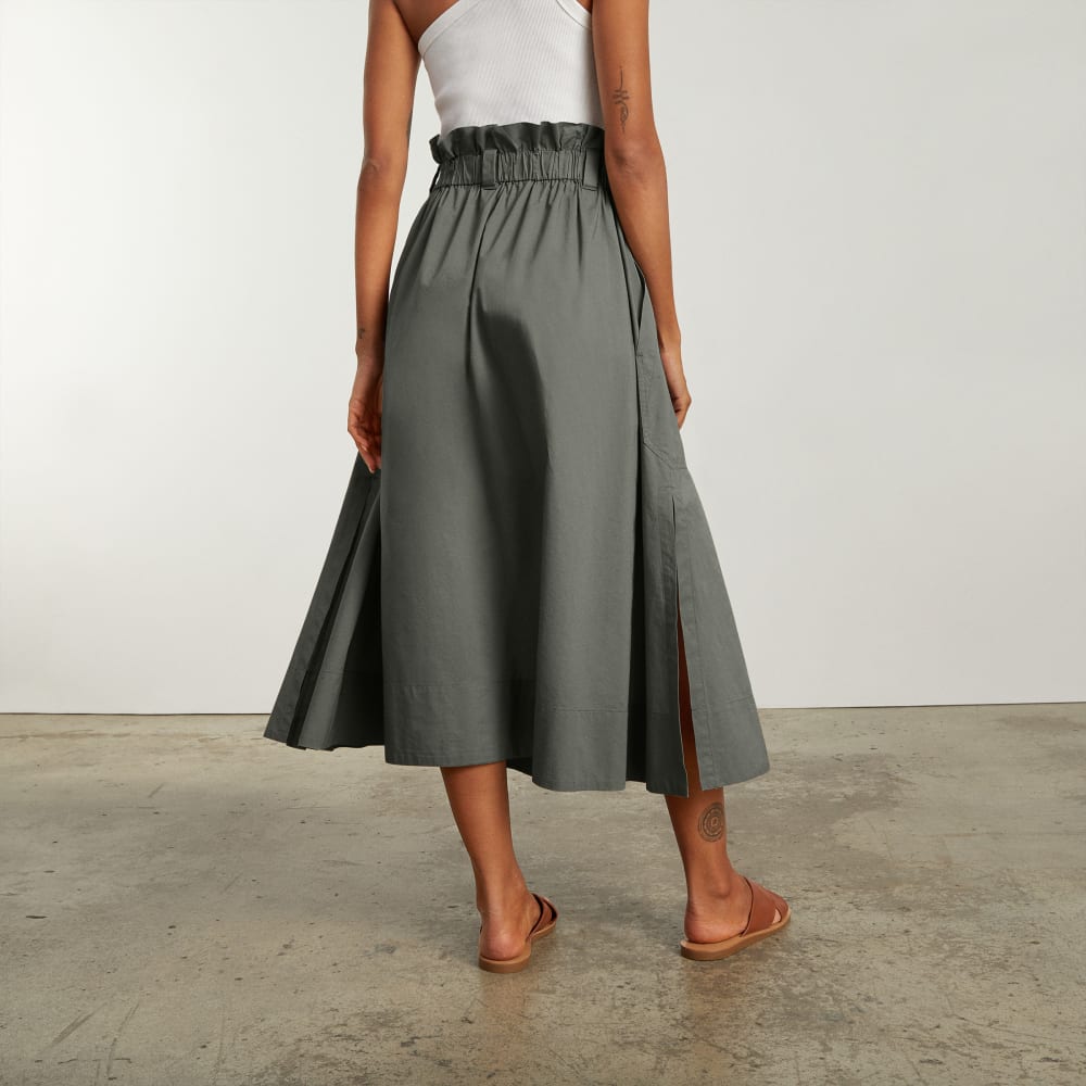 The Easy Button-Front Skirt in Pewter Green — detail view