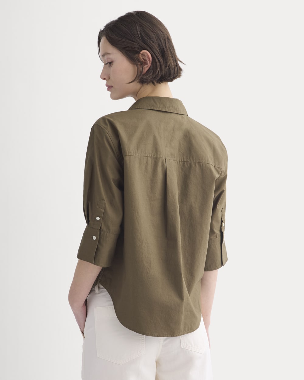 Cuff Detail Shirt in Lightweight Cotton in Beech — detail view