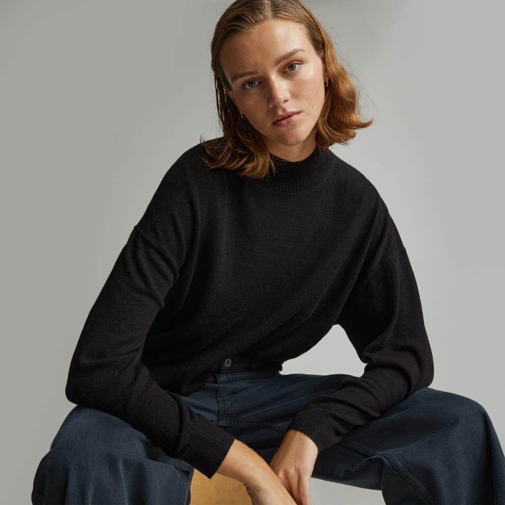 The Luxe Merino Turtleneck in Black — detail view